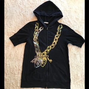 Forever 21 Metallic Gold Chain Zip Up Hoodie